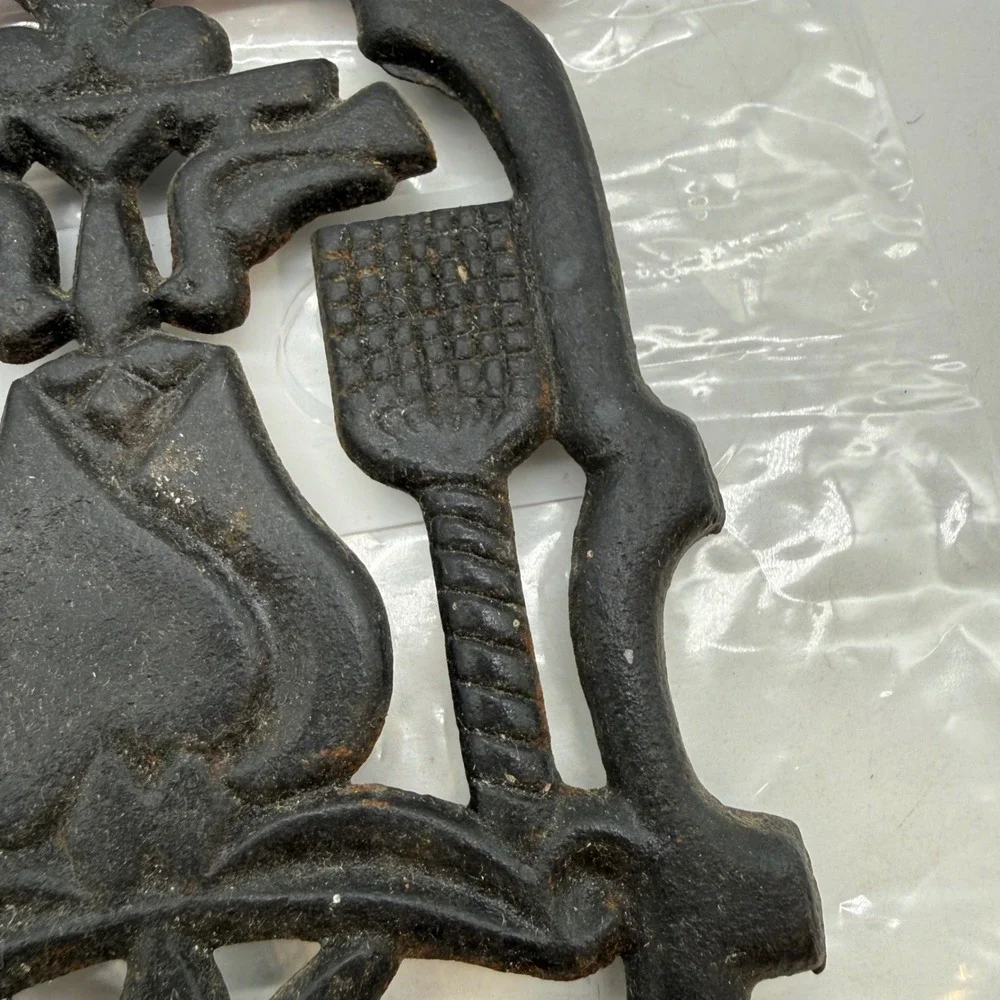 Vintage Cast Iron Trivet Heart Birds Star Design Black Metal Japan Wall Decor